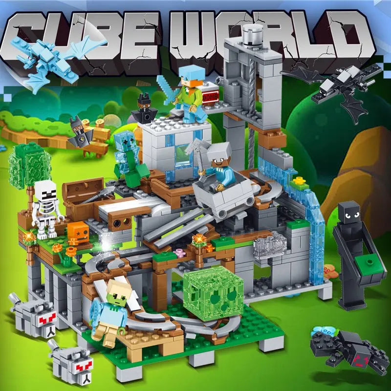 Children's Puzzle Building Block Toys, Village Slides, Caves, Mines, Horse Cities, Cats, Leopards, Jungles, Educational Toy For.