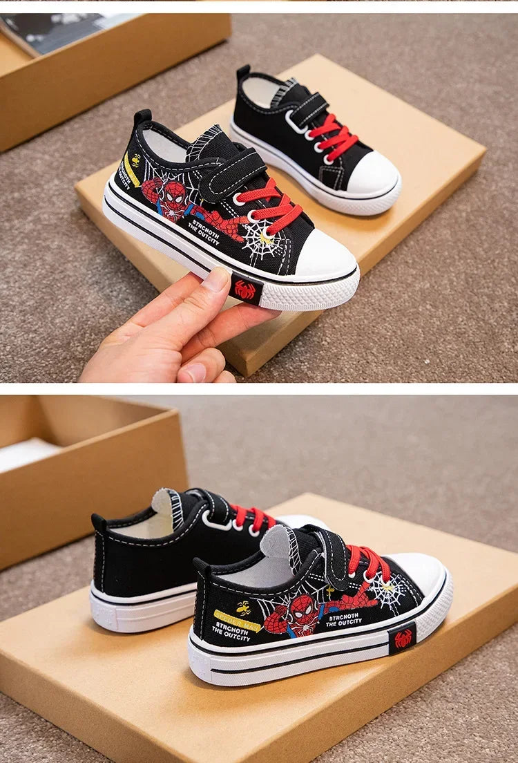 Disney Children's Canvas Shoes Spiderman Boys Sneakers Anti-slip Student Shoes Kids Soft Bottom Outdoor Shoes Sport Shoes.