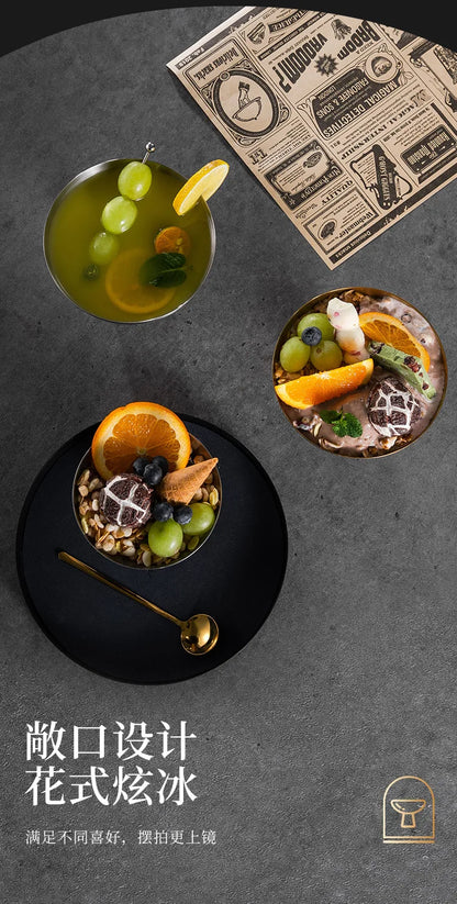 StainlessTea Tray Snack Tray Fruit Tray Salad Tray Steel Wooden Footed Cup High Foot Cup Ice Cream Cup Pudding Cup Dessert Plate.