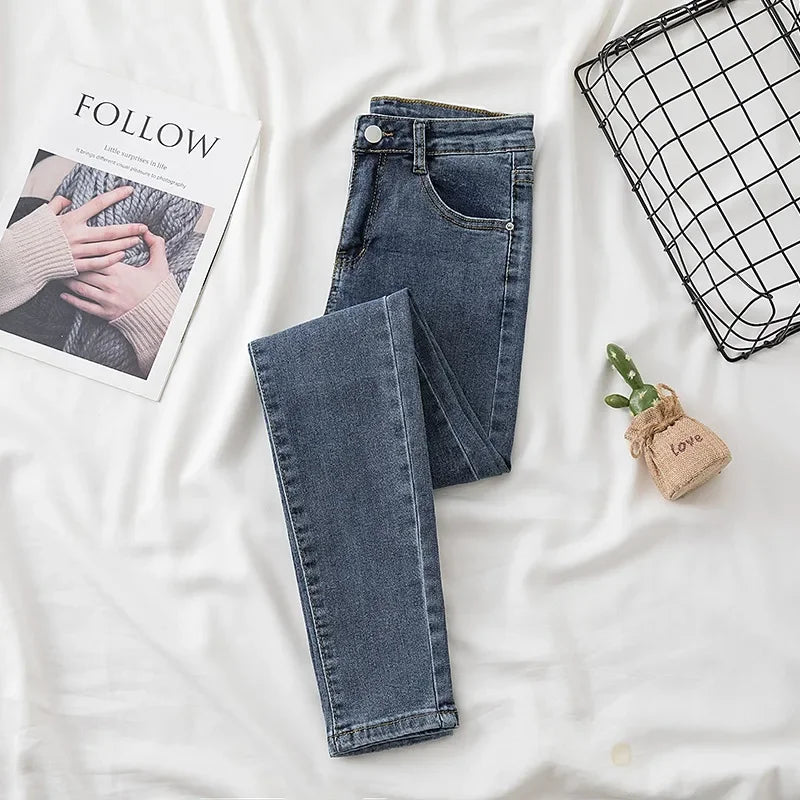 High Waist Slim Fit Jeans Women's Spring Summer Autumn Fashionable Nine Points Elasticity Pencil Pants Tightening And Lengthenin.