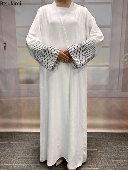 Embroidery Open Modest Kimono Abaya Dubai Luxury Islam Muslim Kaftan Modal Dress Arabic Abayas Women Kebaya Robe Femme Musulmane.