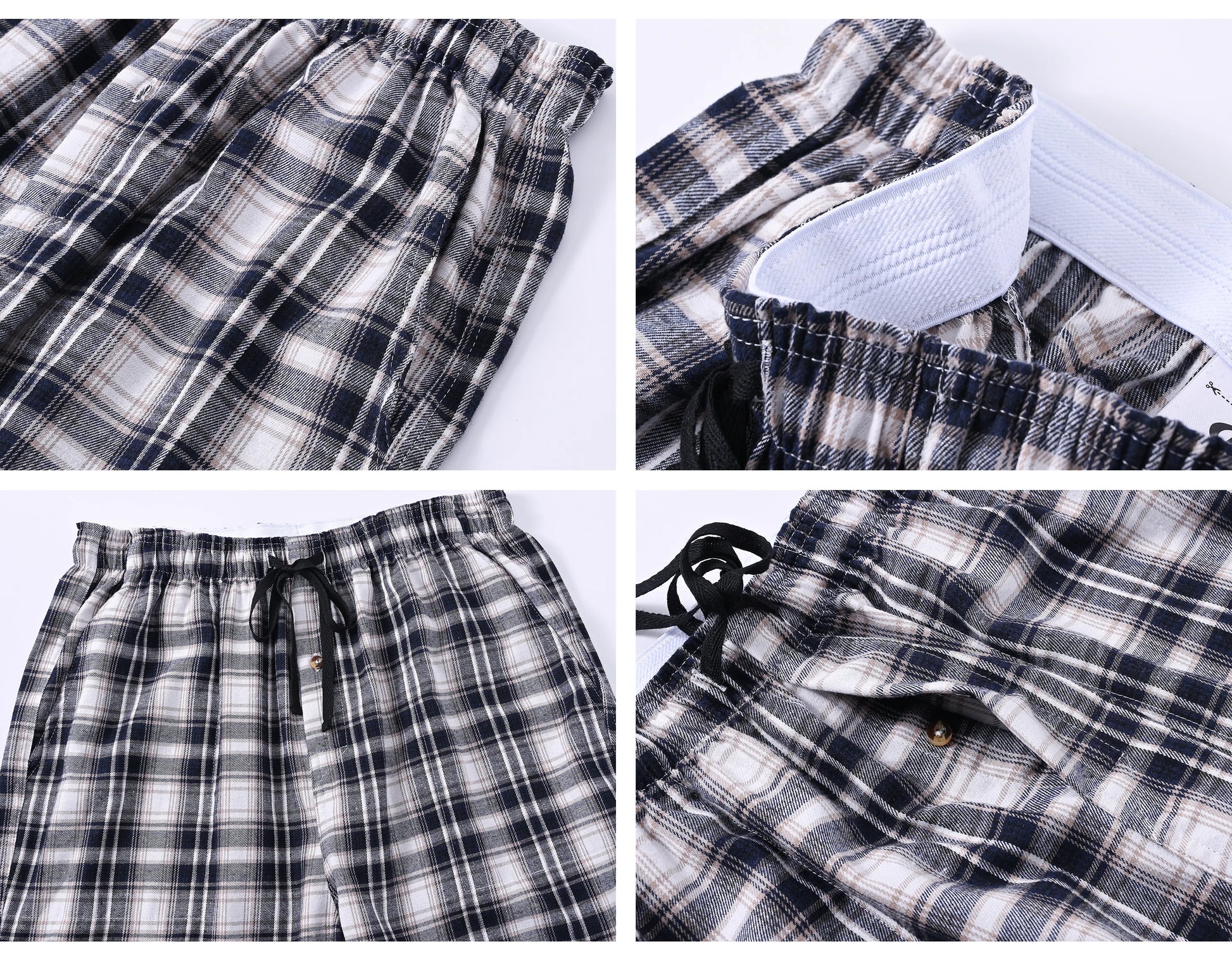 3Pcs Men's 100% Cotton Plaid Pajama Sleeping Pants, Long Plaid Print Sleepwear Pajama Pants with Elastic Waist Homewear.