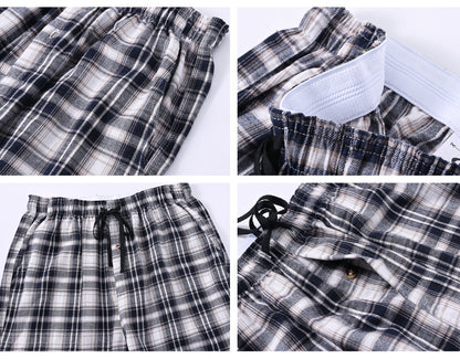 3Pcs Men's 100% Cotton Plaid Pajama Sleeping Pants, Long Plaid Print Sleepwear Pajama Pants with Elastic Waist Homewear.