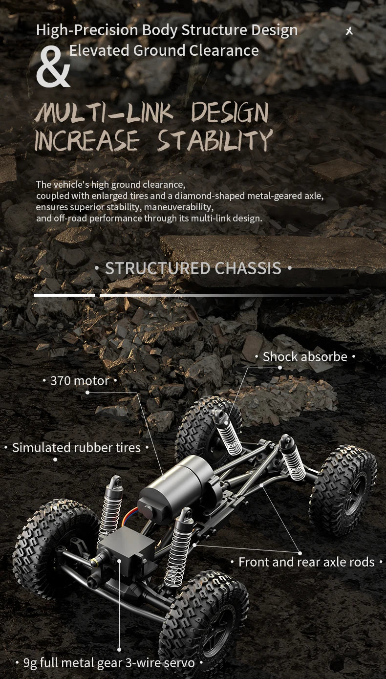 1/18 RC Climbing Car 4WD Off-road Remote Control Vehicle RTR Rock Crawler Big-wheel 4x4 Electric Truck Model Toys for Kids.