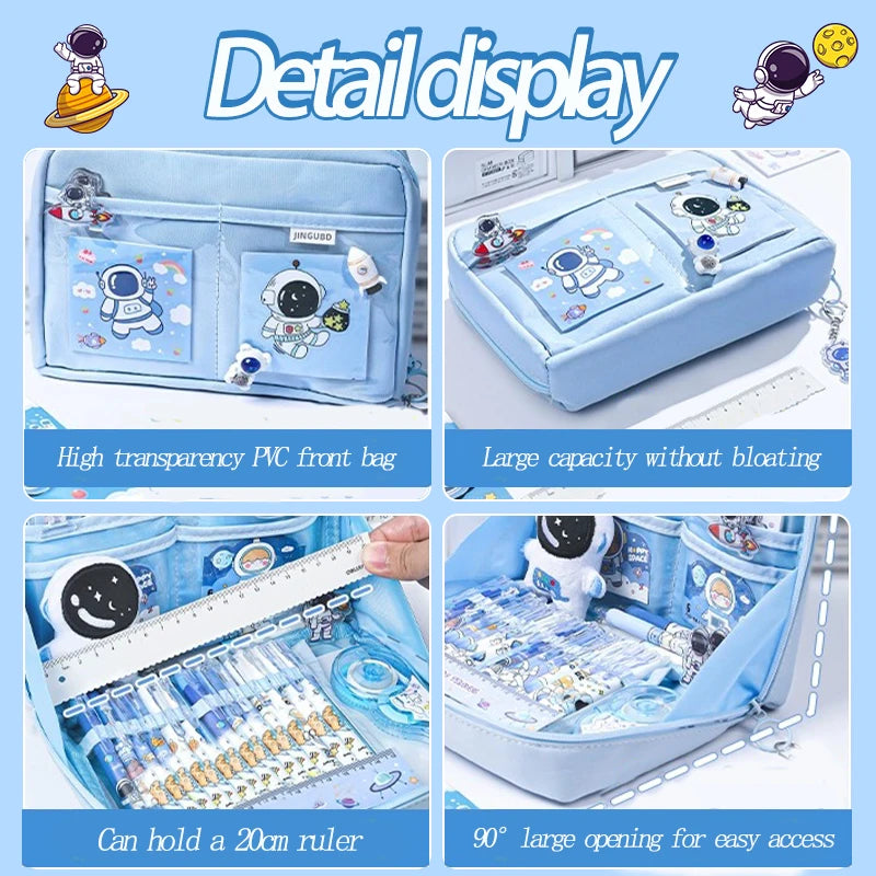17/31 Astronauten-Federmäppchen-Set, 12-lagige Schreibwarentasche mit großem Fassungsvermögen, Kosmetiktasche, geeignet für Büro- und Schulgebrauch.