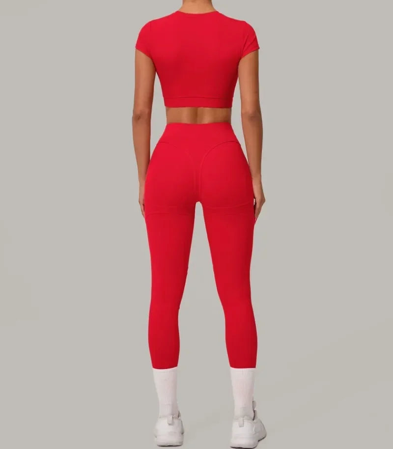 Seamless Yoga Sets Sports Fitness High Waist Hip Lift Tight Breathable Tracksuit Workout Clothing Gym Leggings Suit for Women.