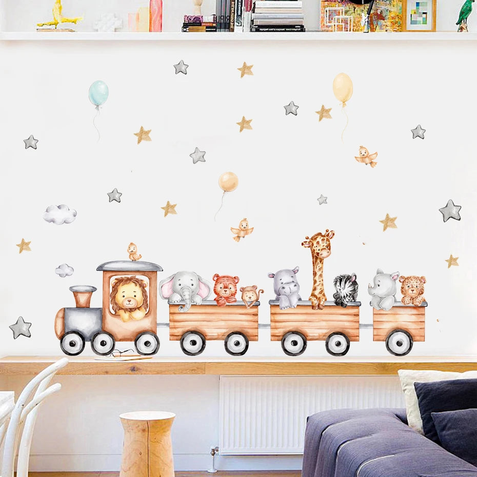 Cute Bear Moon Star Wall Stickers for Kids Rooms Girls Boys Baby Room Decoration Kawaii Cartoon Animal Nursery Wallpaper Vinyl
