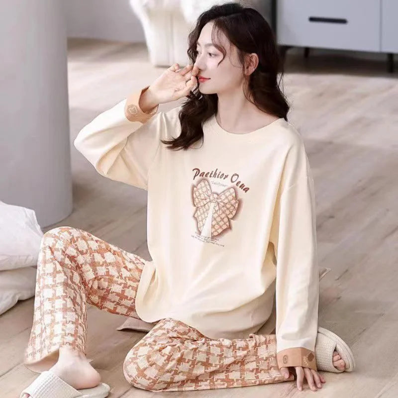 New Spring And Autumn Pajamas Women's Autumn And Winter 2 Pieces Of Long-Sleeved Trousers Set Of Home Clothing Ladies Pajamas Se.