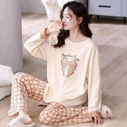 New Spring And Autumn Pajamas Women's Autumn And Winter 2 Pieces Of Long-Sleeved Trousers Set Of Home Clothing Ladies Pajamas Se.