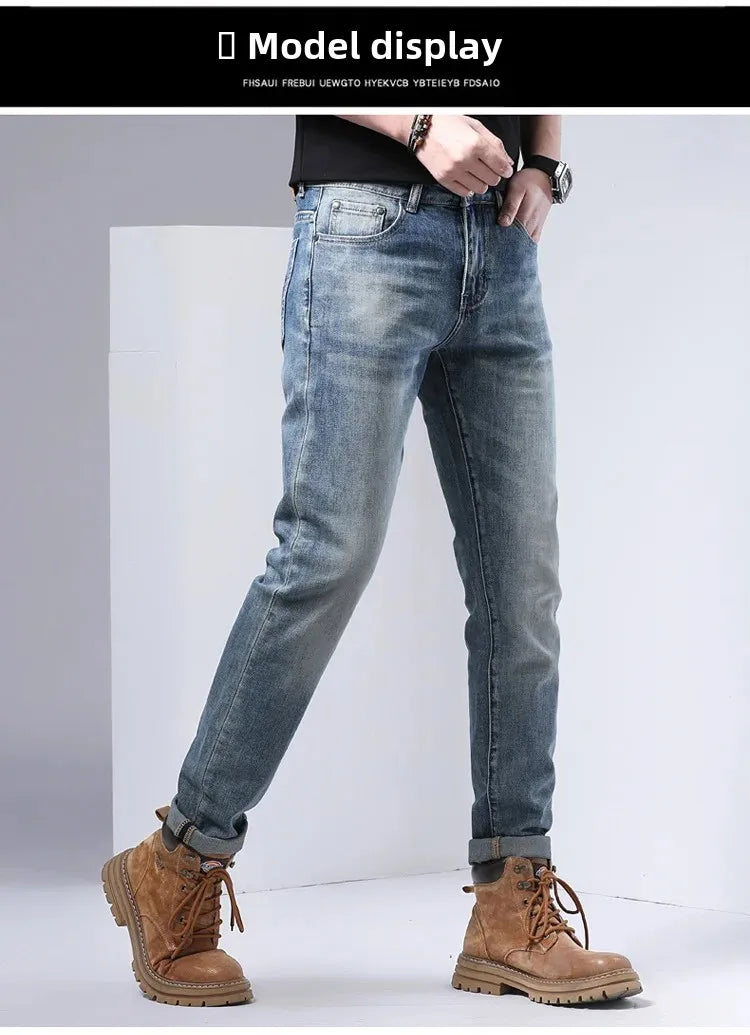 2024 Men's Fashionable Simple Stretch Slim Fit Denim Trousers European Style High Quality Casual Export Men Pants.