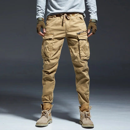 Ankle Length Jogging Pants Men Denim Cotton Pockets Elastic Waist Cargo Pants Men 2020 Winter Thick Tactical Pants.