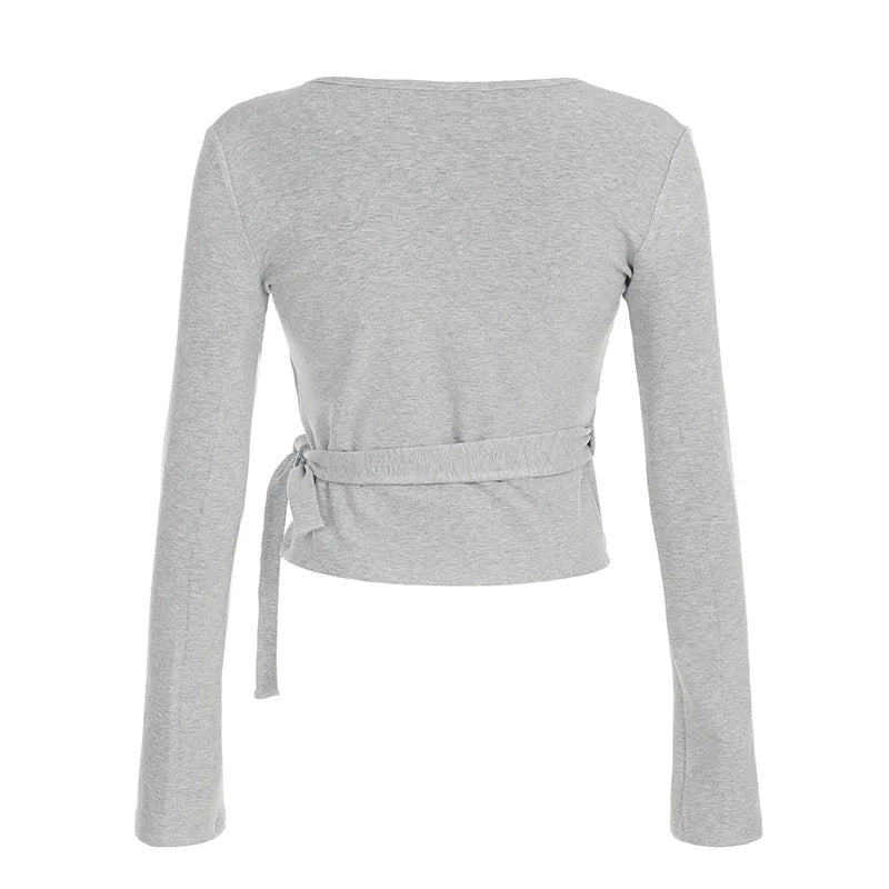 Apprabant Casual Fashion Drawstring High Waist Trousers Set Lace Up Flared Sleeve V Neck Twist Tops Plush Loose Pants Suit.