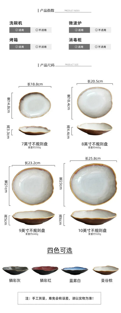 Irregula Ceramic Beef Plate Rice Noodles Soup Bowl Breakfast Bread And Beef Egg Plate.