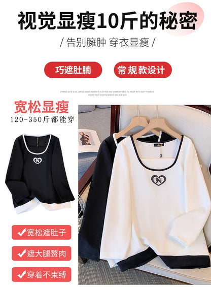 150kg plus size Damen büste Herbst Frühling lose einz eilige Hals Langarm Sweatshirt schwarz weiß 5xl 6xl 7xl 8xl 9xl.