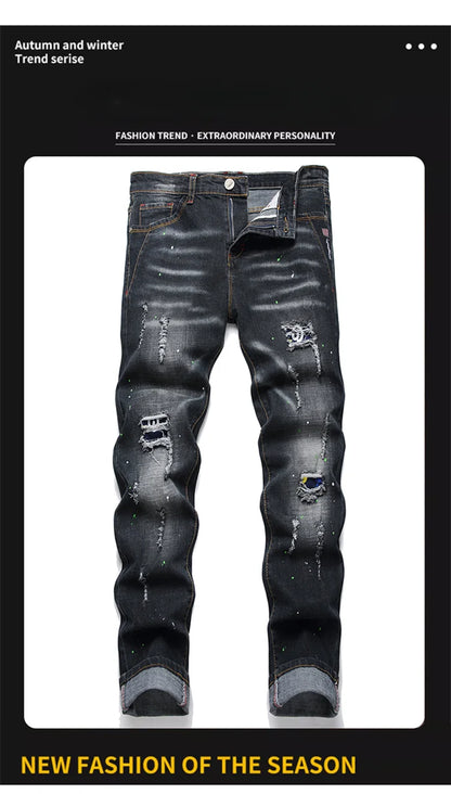 Mode Neue Slim Stretch Zerrissene Jeans männer Streetwear Farbe Flecken Denim Hosen Hip Hop Punk Persönlichkeit Loch Männliche Hosen.