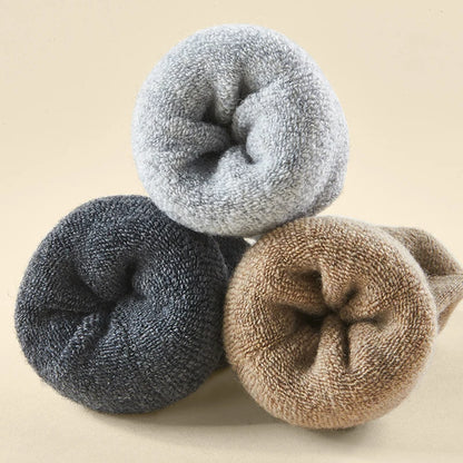 6 Pairs Winter Wool Socks Male Men's Socks Super Thicker Solid Socks Merino Plush Women's Socks Against Cold Snow Terry Socks.