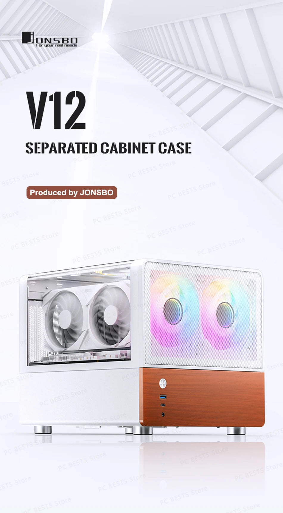 Jonsbo V12 Hyperbolic Glass PC Case MATX ITX Computer Case Seaview Room Desktop Case Mini Side Transparent Chassis 12cm Case Fan.