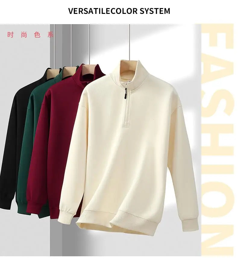 XH-528 2025 Autumn New Regular Fit Lightweight 360gsm Thermal Fabric Half Zip Sweatshirts Men Pullovers.