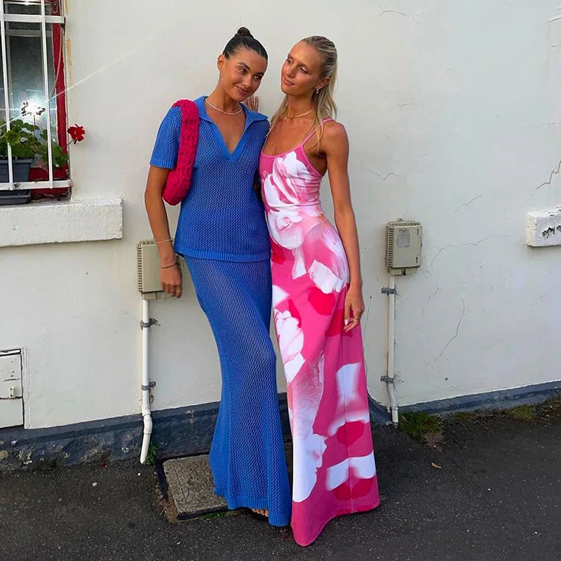 Gedruckt Spaghetti Hot Backless Maxi Kleid Frauen Mode Schlank Elegante Kontrast Patchwork Halter Kleider Herbst Lange DressZ