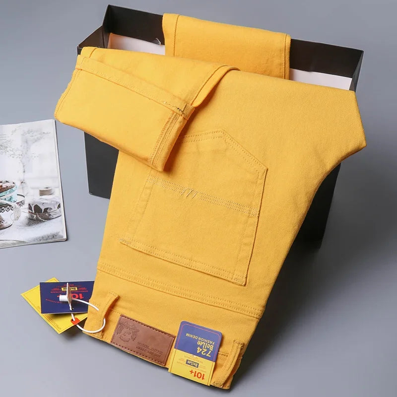 98% Cotton 4 Colors Stretchy Jeans Men's Mid-waist Straight Pencil Denim Trousers Brand Clothing Personality Fashion Male Pants.