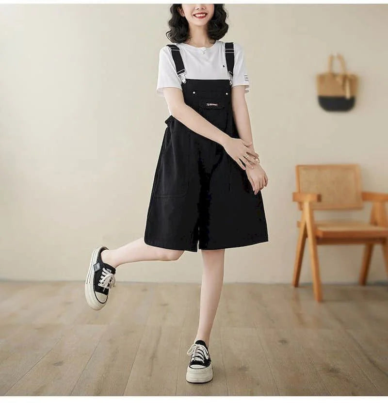 Denim Jumpsuits for Women Vintage Korean Style One Piece Outfit Casual Loose Rompers Wide Leg Jeans Summer New Women Clothing.