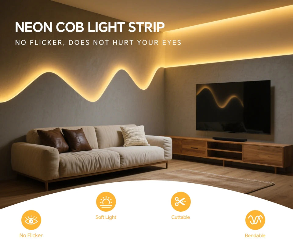 24V COB Neon Strip Light 280LEDs/M Solid Silicone Gel Tube With Dimmable Touch & Hand Sweep Motion Sensor Switch Waterproof Tape.