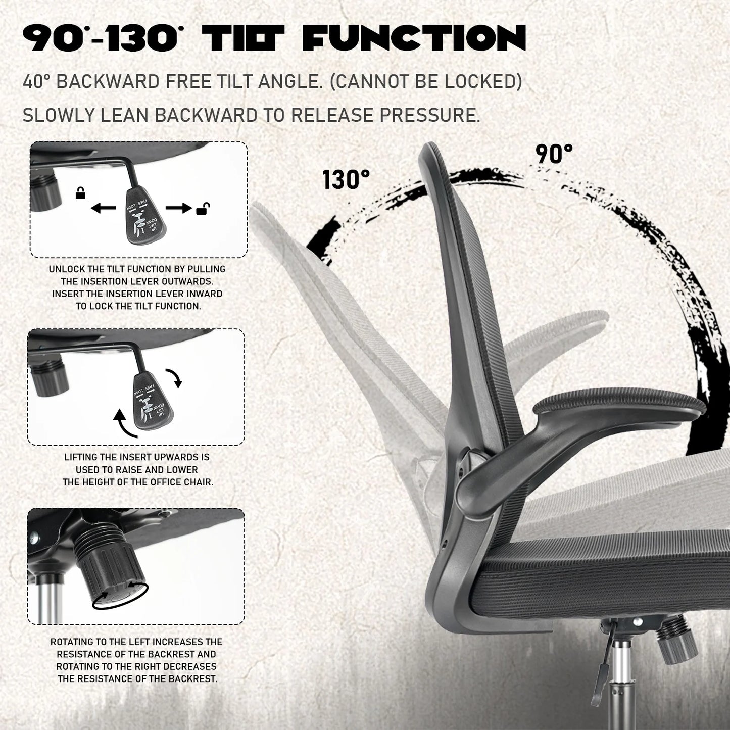 Durrafy Ergonomischer Bürostuhl, Schreibtischstuhl mit verstellbaren Armlehnen, Gaming-Stuhl, Netz-Bürostühle, Schwarz
