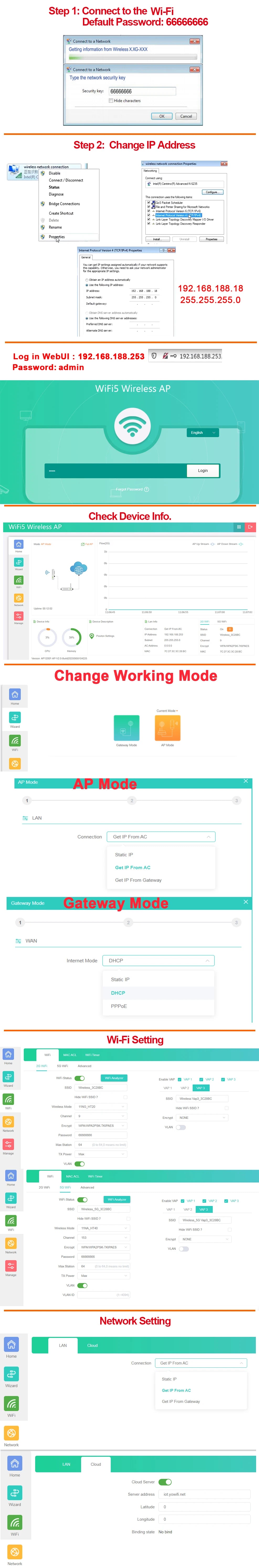 KuWFi 1200Mbps Outdoor Access Point Wireless WiFi Extender Dual Band 2.4G/5GHz AC1200 AP Router with High Gain External Antenna.