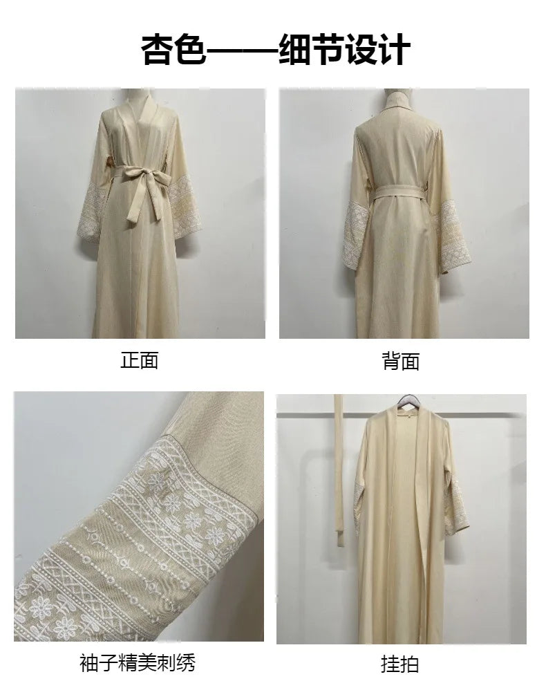 Ramadan Eid Black Open Kimono Abaya with Sashes Damen Dubai Islam Muslim Dress Kaftan Prayer Clothes Women Kebaya Robe Femme.