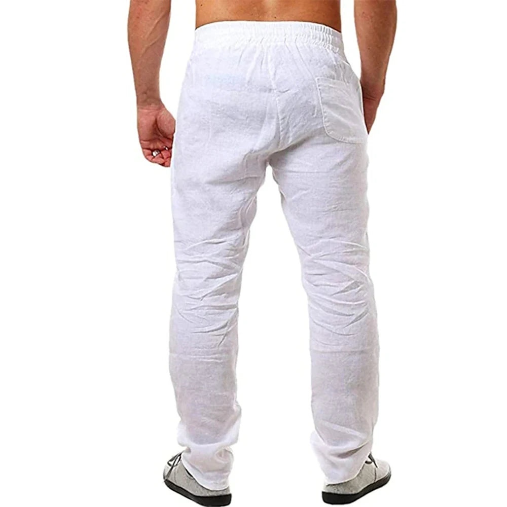 Men's Cotton Linen Pants Male Autumn New Breathable Solid Color Linen Trousers Fitness Streetwear S-3XL.