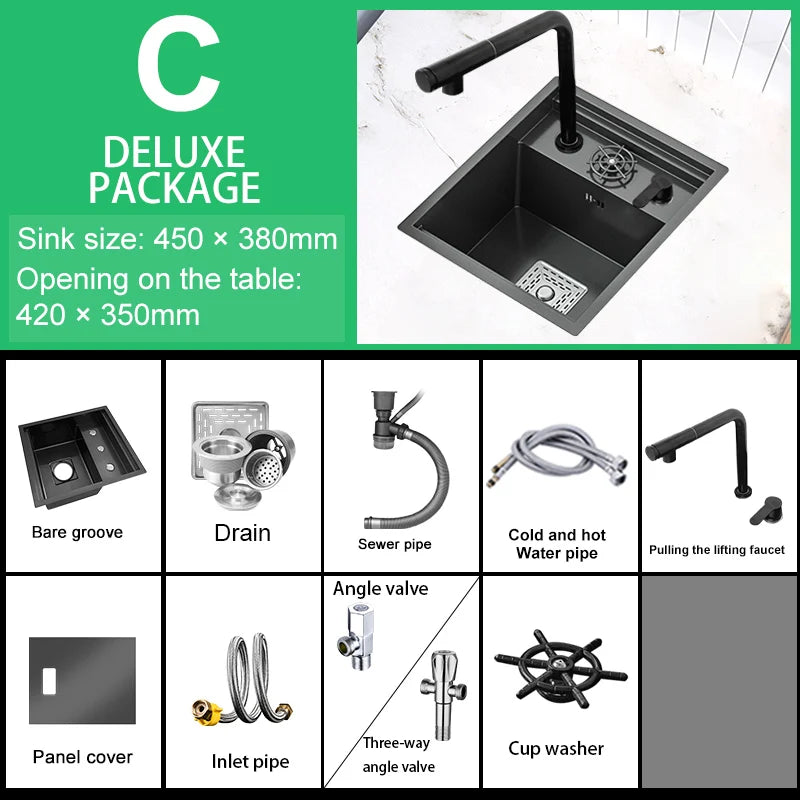 Versteckte Tassenwaschmaschine, Küchenspüle aus Edelstahl, kleiner Einzeltank mit Deckel, multifunktionales Bar- und Balkonwaschbecken