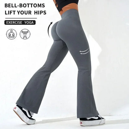 Sexy Slim Flared Pants Cross Waist Legging Women Seamless Gym Running Cycling Knit Yoga Stretch Butt Lift High Waist Pants.
