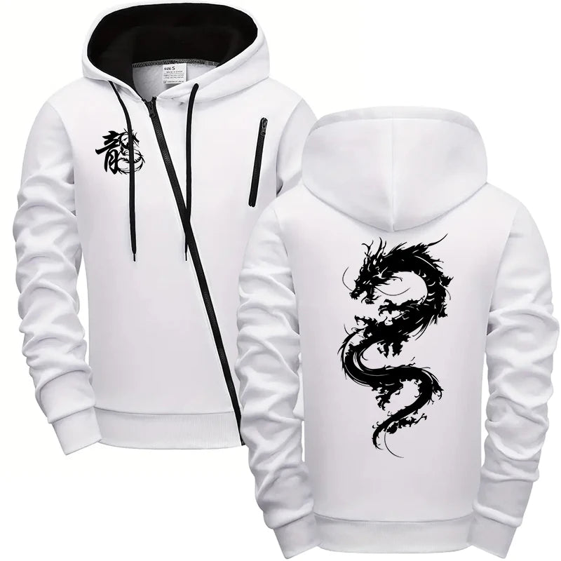 Fashion Versatile Men's Jacket Sweatshirt Daily Hoodies Men Casual Diagonal Zipper Sweatshirts Outdoors Printing Sports Clothing.