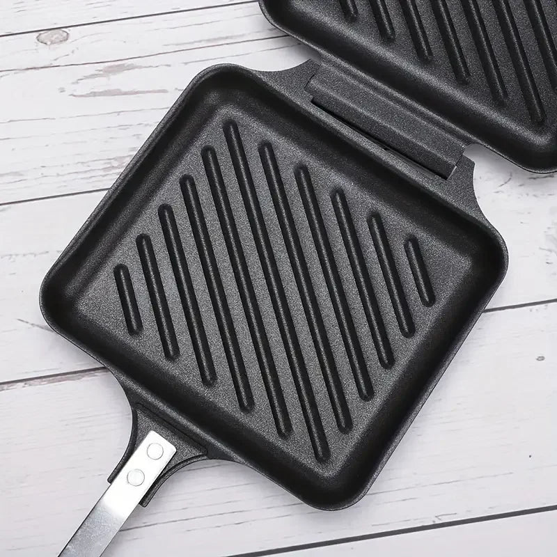 Non-Stick Camping Sandwich Panini Maker with Handle, Double Sided Frying Pan Detachable Grilled Sandwich Flip Pan.