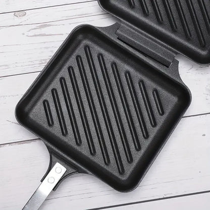 Non-Stick Camping Sandwich Panini Maker with Handle, Double Sided Frying Pan Detachable Grilled Sandwich Flip Pan.