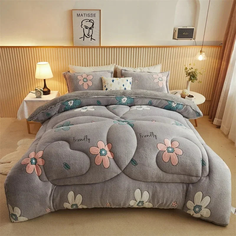 Winter Thicken Blanket Quilt Lamb Wool Double Layer Thick Warm Blanket 150/180/200 Comforter Throw Blankets for Beds Bedding 이불.