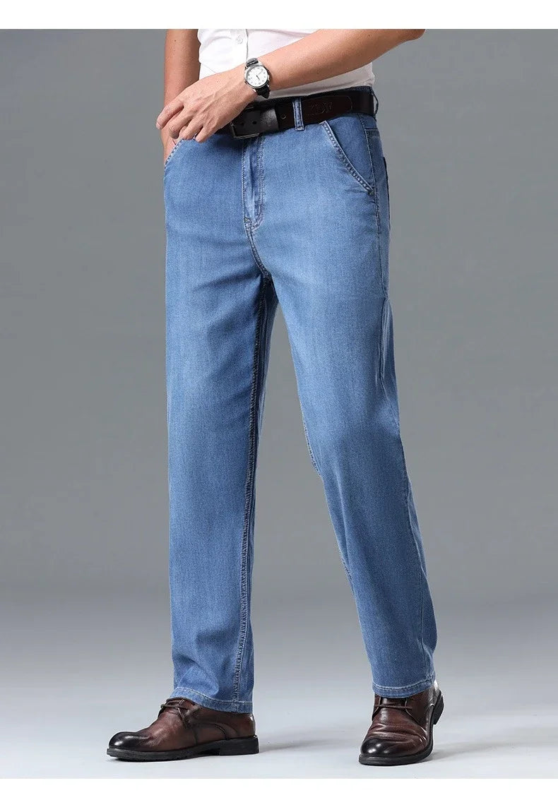 Business Lyocell Jeans Men Summer New Thin Fashion Straight Breathable Brand Pants Male Slim Comfortable  Denim Trousers.