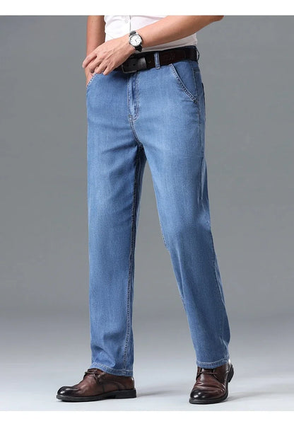 Business Lyocell Jeans Men Summer New Thin Fashion Straight Breathable Brand Pants Male Slim Comfortable  Denim Trousers.