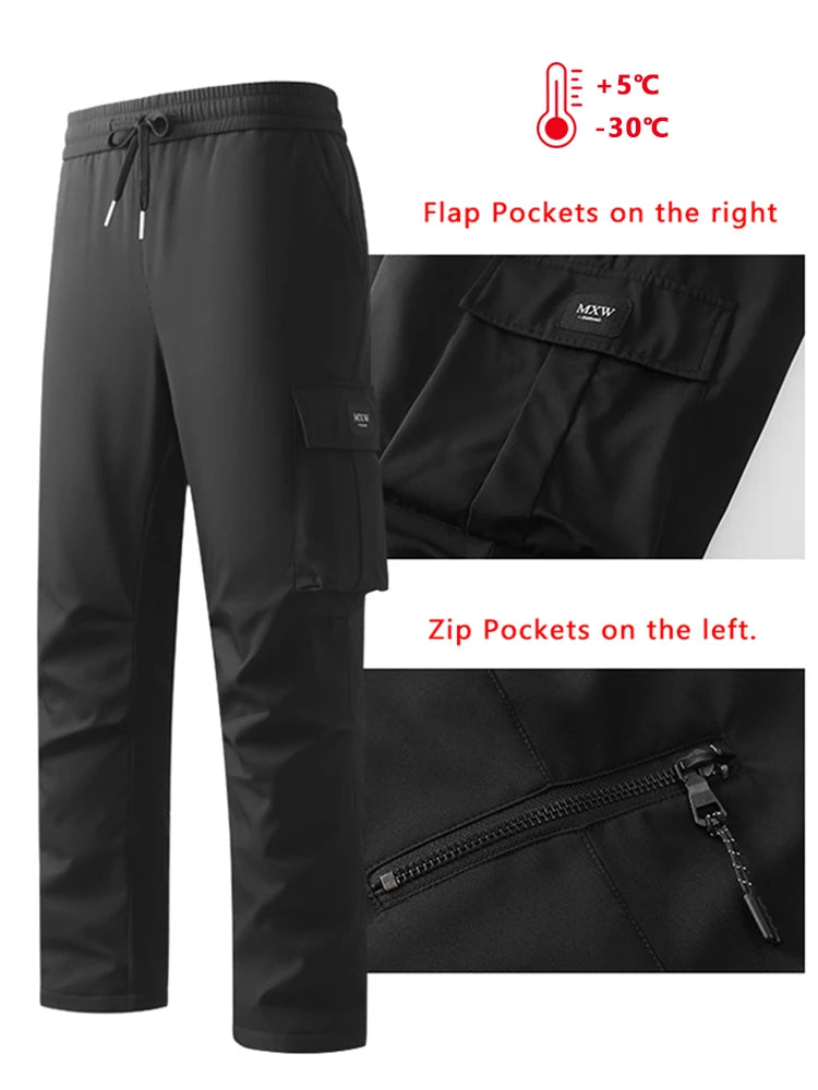 Winter Padded Pants Men 90% White Duck Down Padding Warm Cargo Pants Waterproof Windproof Snow Cold Thermal Down Trousers.