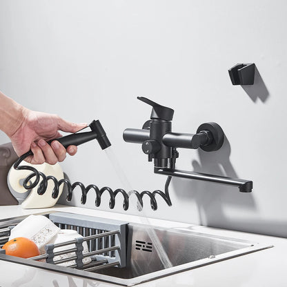 Kitchen Faucets Stainless Steel Wall Mounted Multifunctional Bathroom Basin Faucet Hot Cold  Water Mixer Taps With Spray Gun