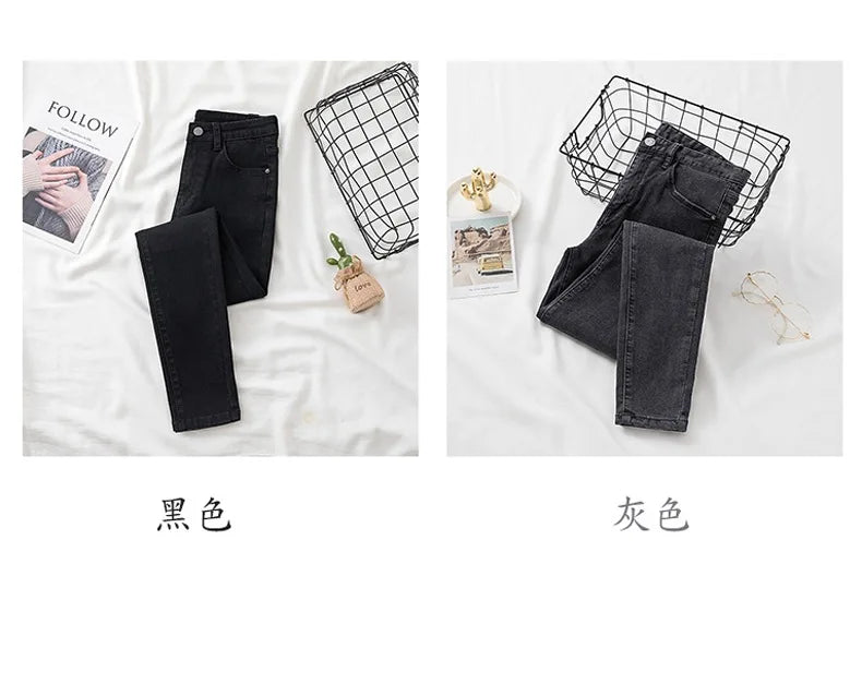 High-Waisted Slimming Jeans Women's Spring Summer New Style Outerwear Tight Fitting Elastic Waistline Legging Shoes.