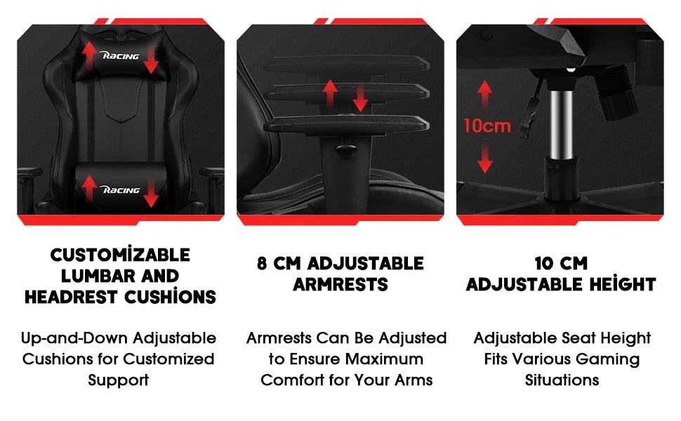 AUTHMIC Ergonomischer Gaming-Stuhl mit verstellbaren Armlehnen, verstellbarer Rückenlehne, PU-Ledersitz für den Rennspielaufbau im Home Office