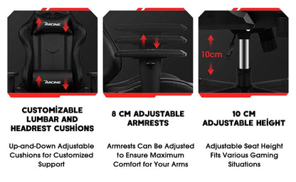 AUTHMIC Ergonomischer Gaming-Stuhl mit verstellbaren Armlehnen, verstellbarer Rückenlehne, PU-Ledersitz für den Rennspielaufbau im Home Office