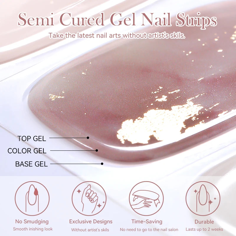 Harunouta Gradient Semi Cured Gel Nail Sticker Long-Lasting UV Nail Sticker UV/LED Extension Gel Nail Foil Gel Polish Full Cover.