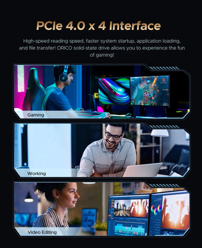 ORICO Gaming PCIe4.0 M.2 NVMe SSD PS5 7400MB/S Internal Solid State Drive Gen4 for High End Computing Gamer Heavy Duty Works.