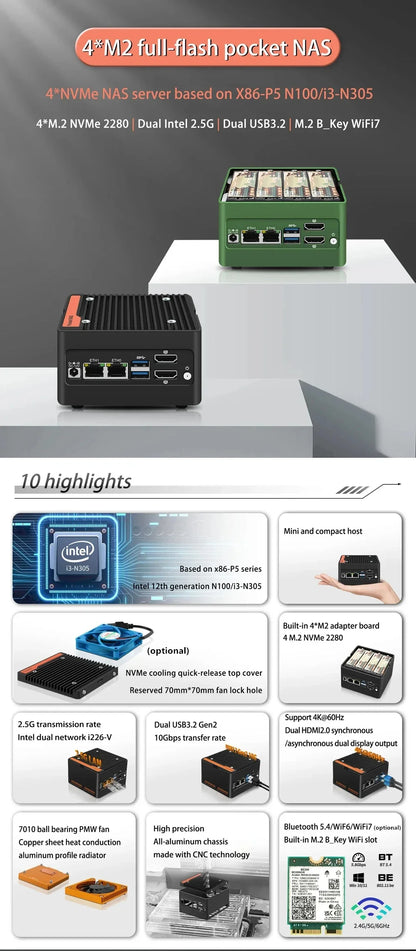 Mini PC Ιntel 12th Alder Lake-i3-N305 N100 Computer Windows 11 Pro Linux Ubuntu Dual LAN Home/Office Development NAS Computer.