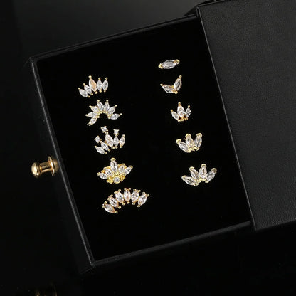 1pc Tragus Piercing Ear Stud Earring For Women Girls Cubic Zirconia Crown Small Helix Pierced Gold Color Ear Accessories Gifts.