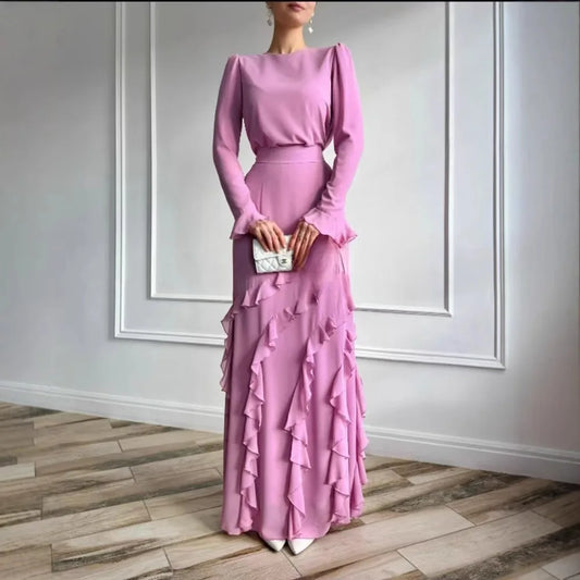 Muslim 2 Piece Set Women Party Skirt Top Suit Ruffles Ramadan Morocco Dubai Islam Ensemble Femme 2025 Arabic Long Skirts Outfits.