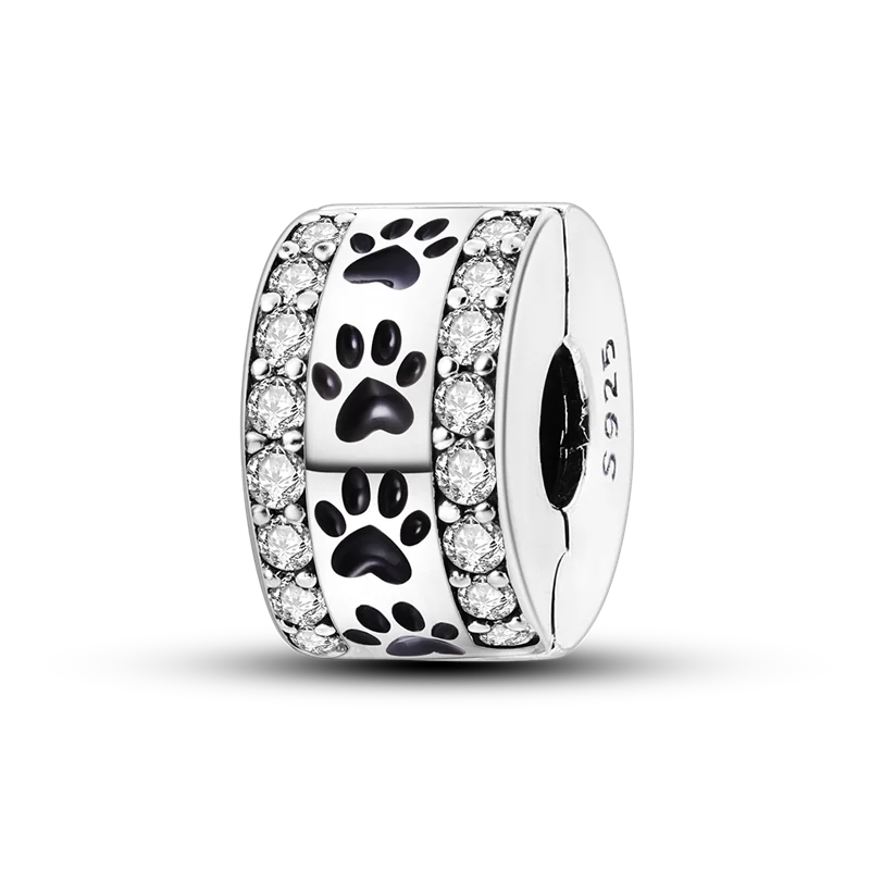 Silver Clasp 925 Sterling Silver CZ pave Clip Charms Daisy Beads Stopper Safety Chain fit Original Bangle Bracelet Jewelry Clip