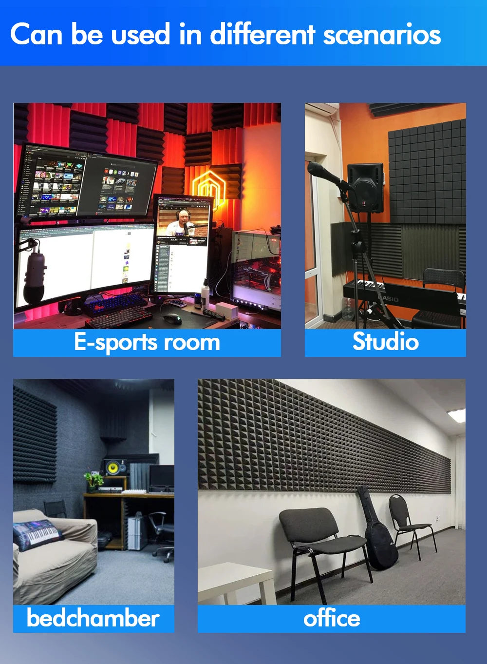 Sound Absorbing Wall Panel 6/12/24Pcs Acoustic Foam Self Adhesives Decor Studio Echo Canceling Treatment For Game Room Cinema
